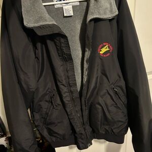 Black and Gray Windbreaker with Colorful Emblem